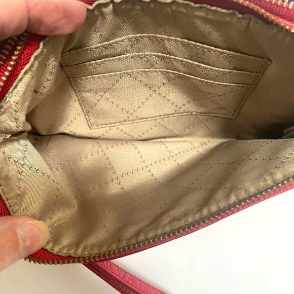 Talbots Red Pebbled Leather Tasseled 2 Zipper Wristlet Clutch - Picture 3 of 6